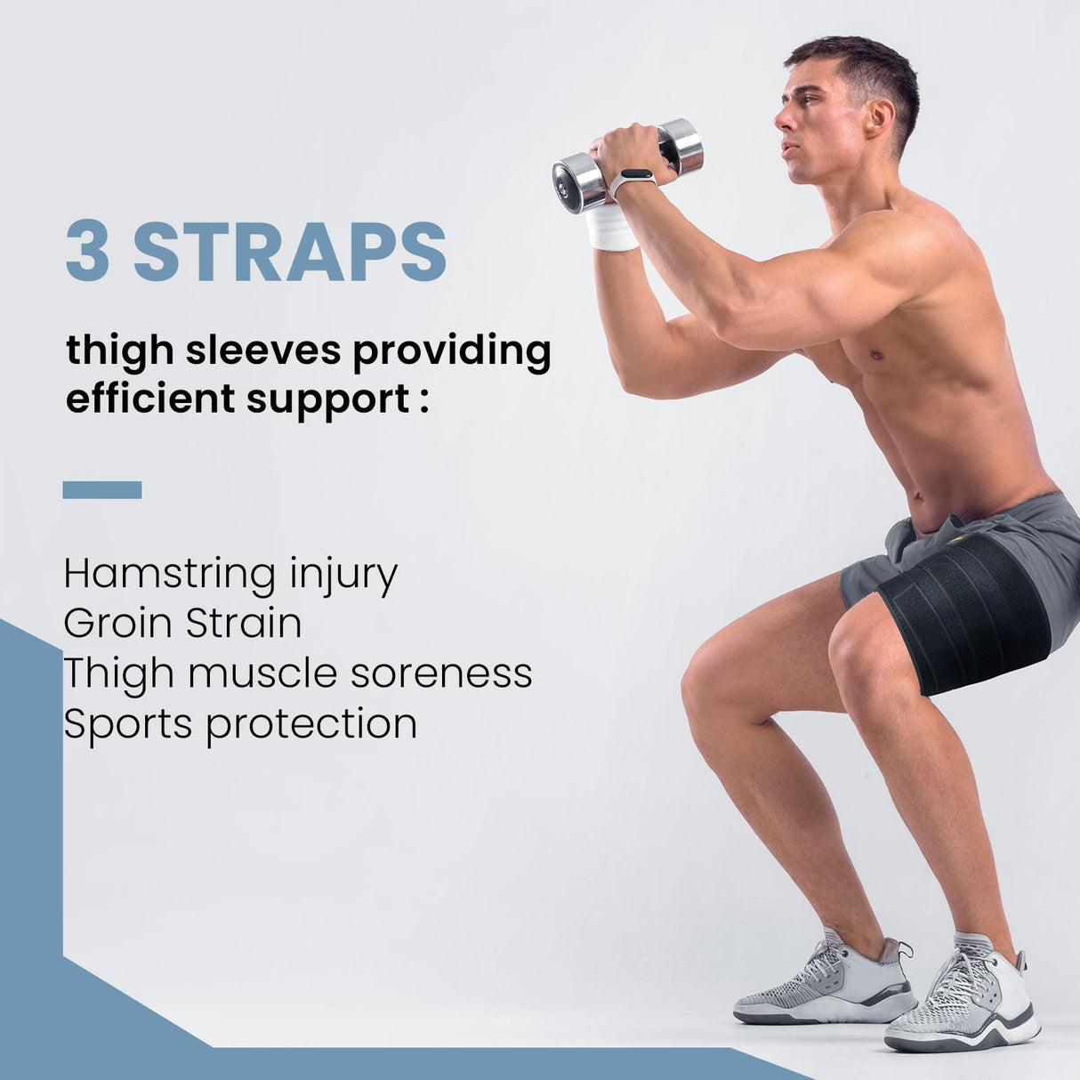 Hamstring Compression Sleeve with 3 Adjustable Straps,Thigh Compression Sleeve for Men Women,Thigh Wrap Compression for Pulled Hamstring,Groin ,Quad,Hamstring Brace for Hamstring Injury, Leg Brace for Upper Thigh support (Black, Large)