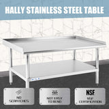 HALLY Stainless Steel Equipment Stand 28x48 Inches with Undershelf, NSF Commercial Prep & Work Table with Rear and Side Risers, Heavy Duty Grill for Kitchen, Bar, Restaurant, Home and Hotel