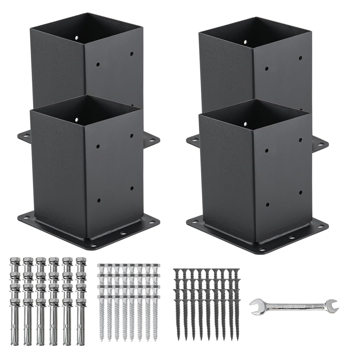 AXWHYS 4x4 Post Base 4 Pcs, (Inner Size 3.6x3.6) Post Anchors, 13GA Thick Solid Steel & Black Powder Coated,Deck Post Brackets Support Deck Base Plate Pergola Brackets Fence Kit Mailbox Mount