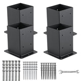 AXWHYS 4x4 Post Base 4 Pcs, (Inner Size 3.6x3.6) Post Anchors, 13GA Thick Solid Steel & Black Powder Coated,Deck Post Brackets Support Deck Base Plate Pergola Brackets Fence Kit Mailbox Mount
