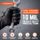 ANBOSON 10mil Heavy Duty Nitrile Gloves Large Black Disposable Rubber Gloves with Diamond Grip Anti Chemical Puncture Resistant Mechanics Guantes for Men/Auto repair/Cooking/Food Grade-Latex Free-100