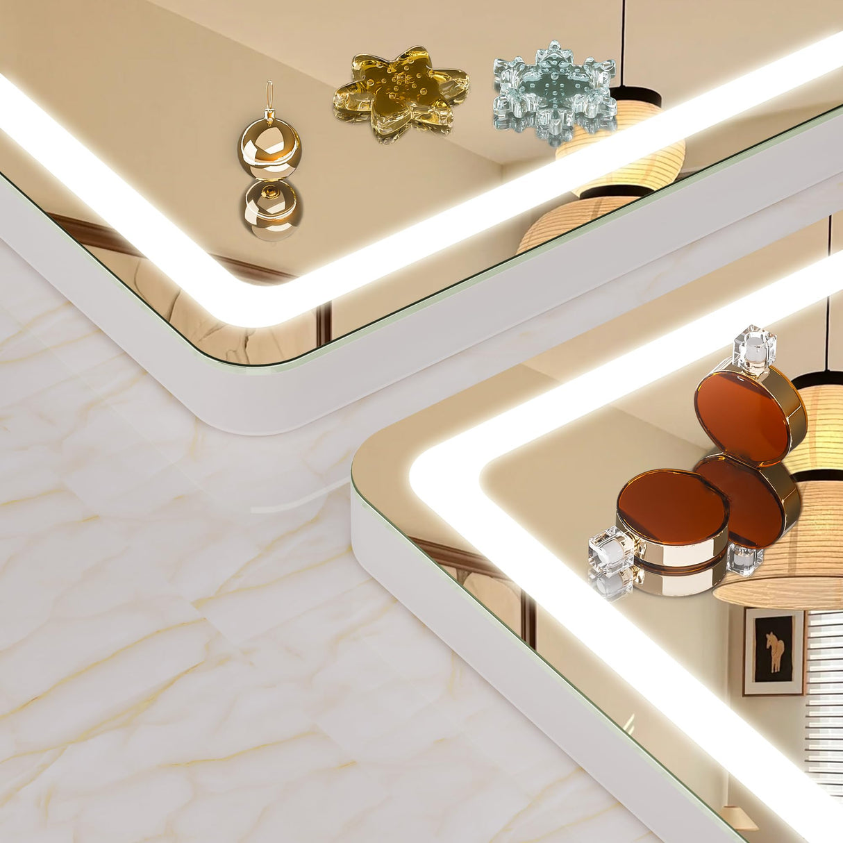 Hasipu Vanity Mirror with Lights, 32" x 22" LED Makeup Mirror, Lighted Makeup Mirror with Dimmable 3 Modes, Touch Screen Control Vanity Mirror Round White