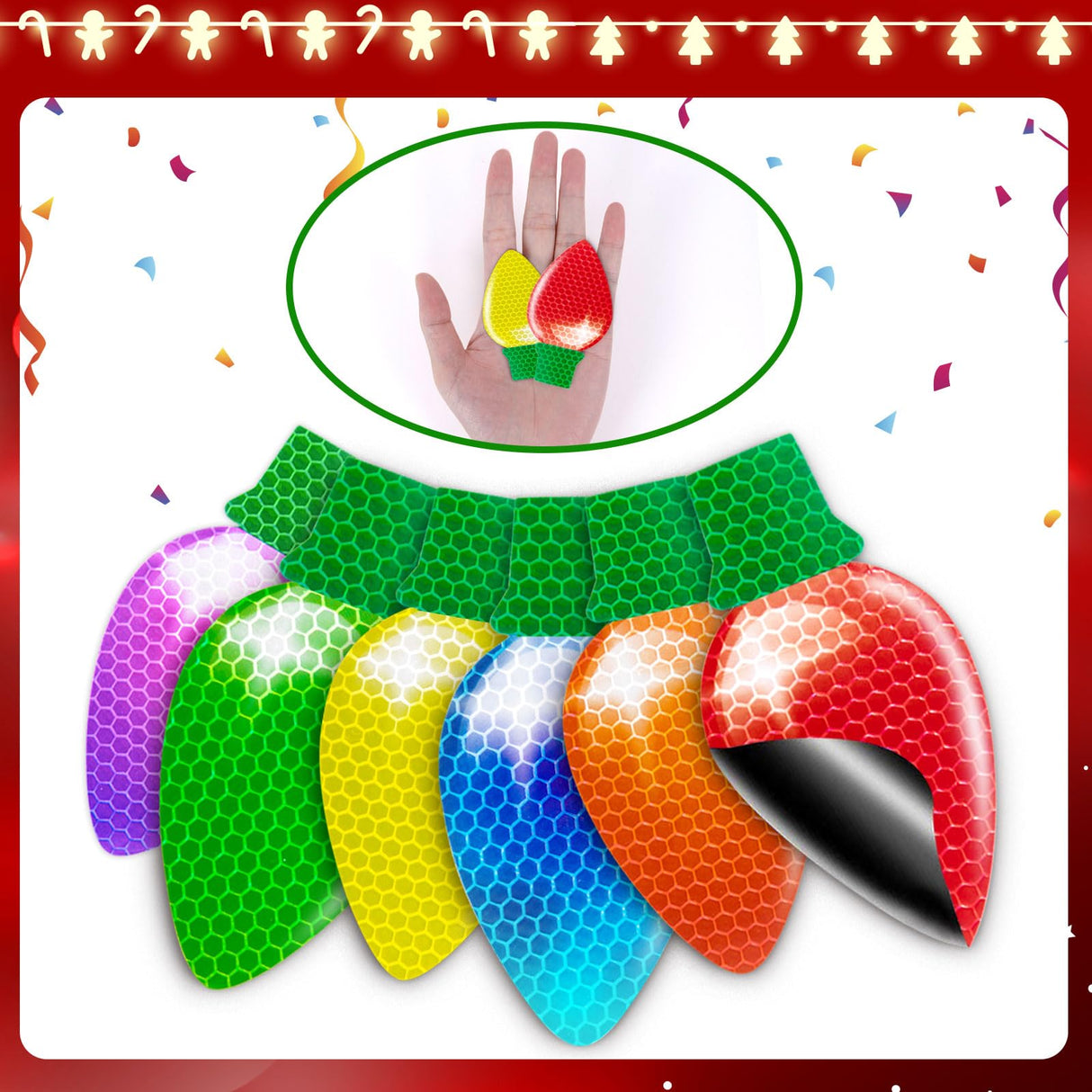 190PCS Christmas Car Refrigerator Decorations - 90 Reflective Bulb Light Shaped Magnets 100 Magnetic Wires Ornaments Set Xmas Holiday Cute Decor