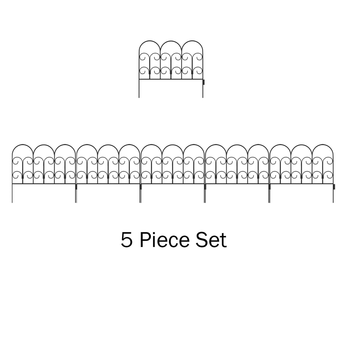 Metal Garden Fencing - Set of 5 Interlocking Panels for Flower Beds and Landscaping - Decorative Scroll Edging with Lawn Stakes by Pure Garden (Black)