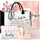 Boss Lady Gifts for Women, Best Boss Gift with Grocery Canvas Tote Bag, Funny Boss Christmas Box for Women, Cool Basket for Bosses Female, Office Appreciation Gifts for Birthday Boss's Day Pink