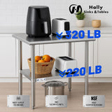 Hally Stainless Steel Table for Prep & Work 14 x 30 Inches, NSF Commercial Heavy Duty Table with Undershelf and Galvanized Legs for Restaurant, Home and Hotel