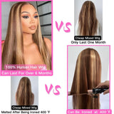 Highlight Wig Human Hair 26inch 200% Density 13x4 Full Frontal HD Transparent Lace Pre Plucked Ombre Straight Lace Front Wig Human Hair Brown Colored Glueless 100 Natural Human Hair Wigs For Women