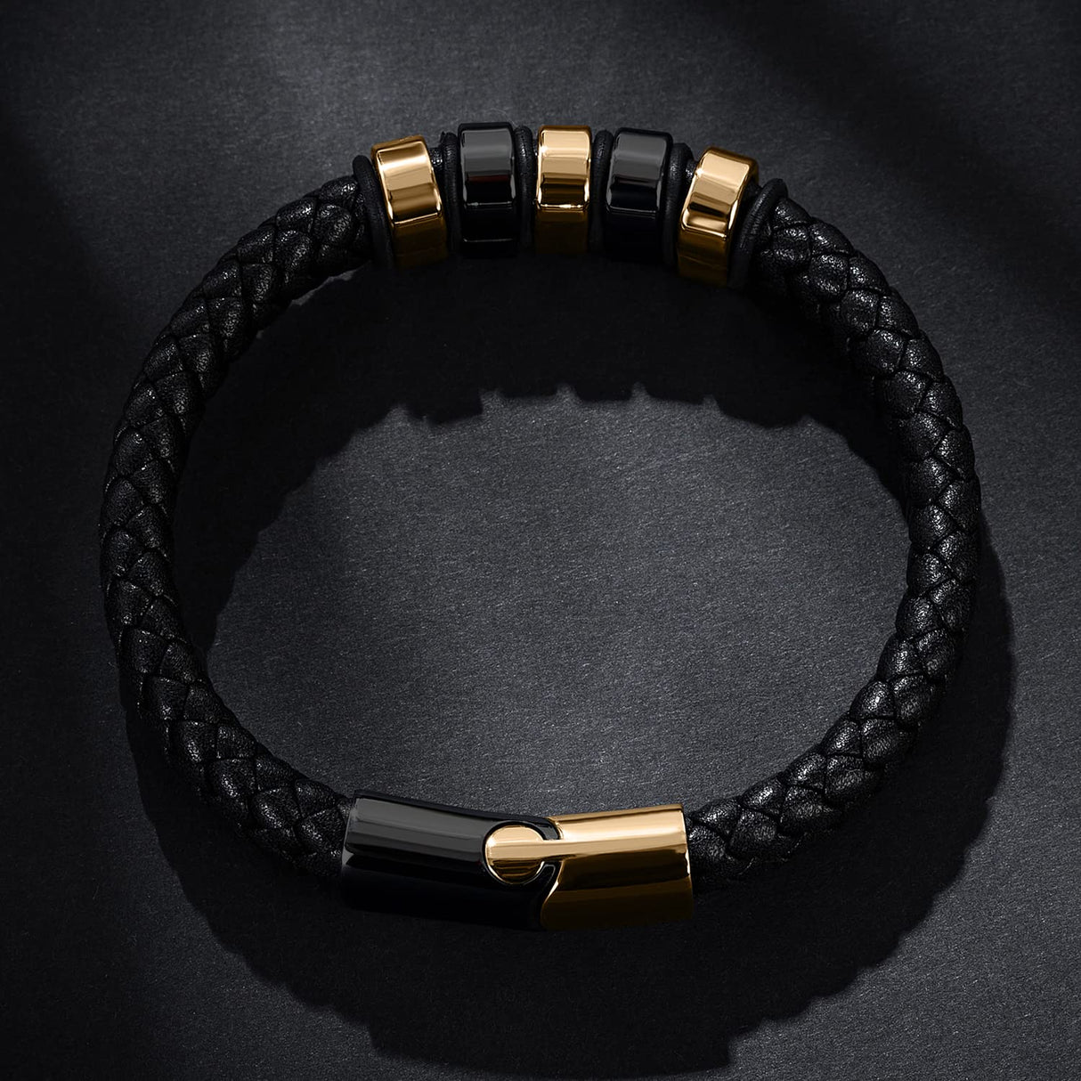 LJWVX Mens Black Leather Bracelets, Braided Leather Wristband CuffBracelet for Men, Gift for Dad