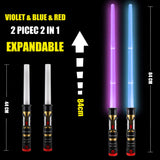 2-in-1 Light Up Swords Dual Saber(3 Color Changing Led), Fx Sound (Motion Sensitive) and Telescopic Handle for Galaxy War Fighter Warriors, Halloween Party Kid Gift, Christmas Birthday Present