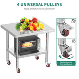 YITAHOME NSF Stainless Steel Table, 30" X 24" Work Table with Wheels, 2 Shelves Metal Prep Worktable for Home Kitchen Restaurant Garage Warehouse Outdoor