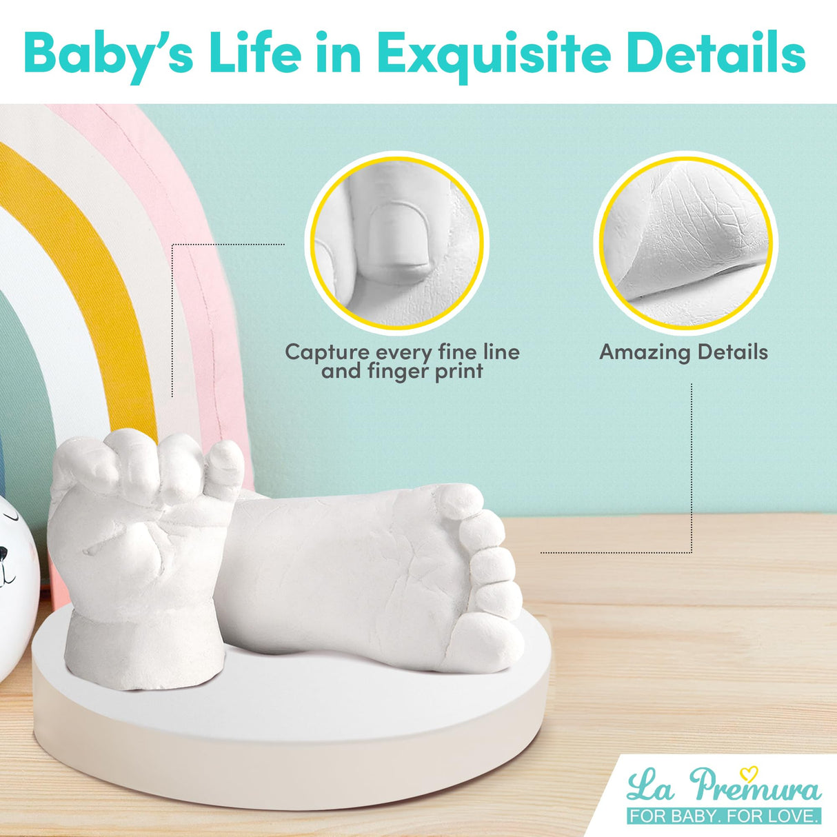 La Premura Baby Keepsake Hand Casting Kit with Shadow Box Frame - Plaster Hand Mold Baby Casting Kit for Infant Hand & Foot Molding, Perfect First Birthday, Christmas & Newborn Gifts