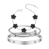 Jade cabbage Gold Bracelets for Women 18K Gold Plated Love Friendship Bracelet With Cubic Zirconia Cuff Bangle Jewelry Set Witness the Gift of Love (Silver 3pcs-B Medium 6.5")