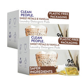 Clean People Laundry Detergent Pods - Hypoallergenic Laundry Pods - Ultra Concentrated, Recyclable Packaging, Stain Fighting - Sweet Petals, 192 Pack