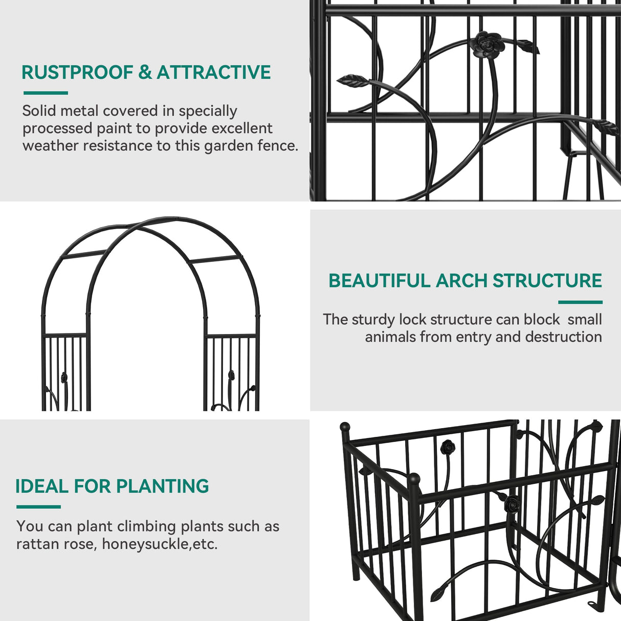 Ultym 76" W x 86" H Black Metal Garden Arbor with Planter Boxes