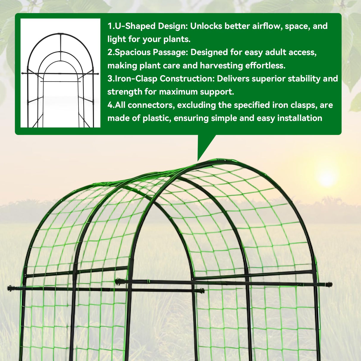 Trellume Garden Arch Trellis for Climbing Plants Outdoor - 83" H*71" W*43" L Large Rustproof Garden Trellis, Heavy Duty Grape Trellis, Tunnel Trellis for Melons, Pumpkins, Cucumbers, Peas(Black)
