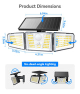 KOOPER Solar Flood Lights, 210 LED Motion Sensor Outdoor Lights, Solar Motion Lights Outdoor Waterproof, 3 Heads 300° Wide Angle Outdoor Security Lights for Yard Patio Garage Entryways, 2 Pack, Black
