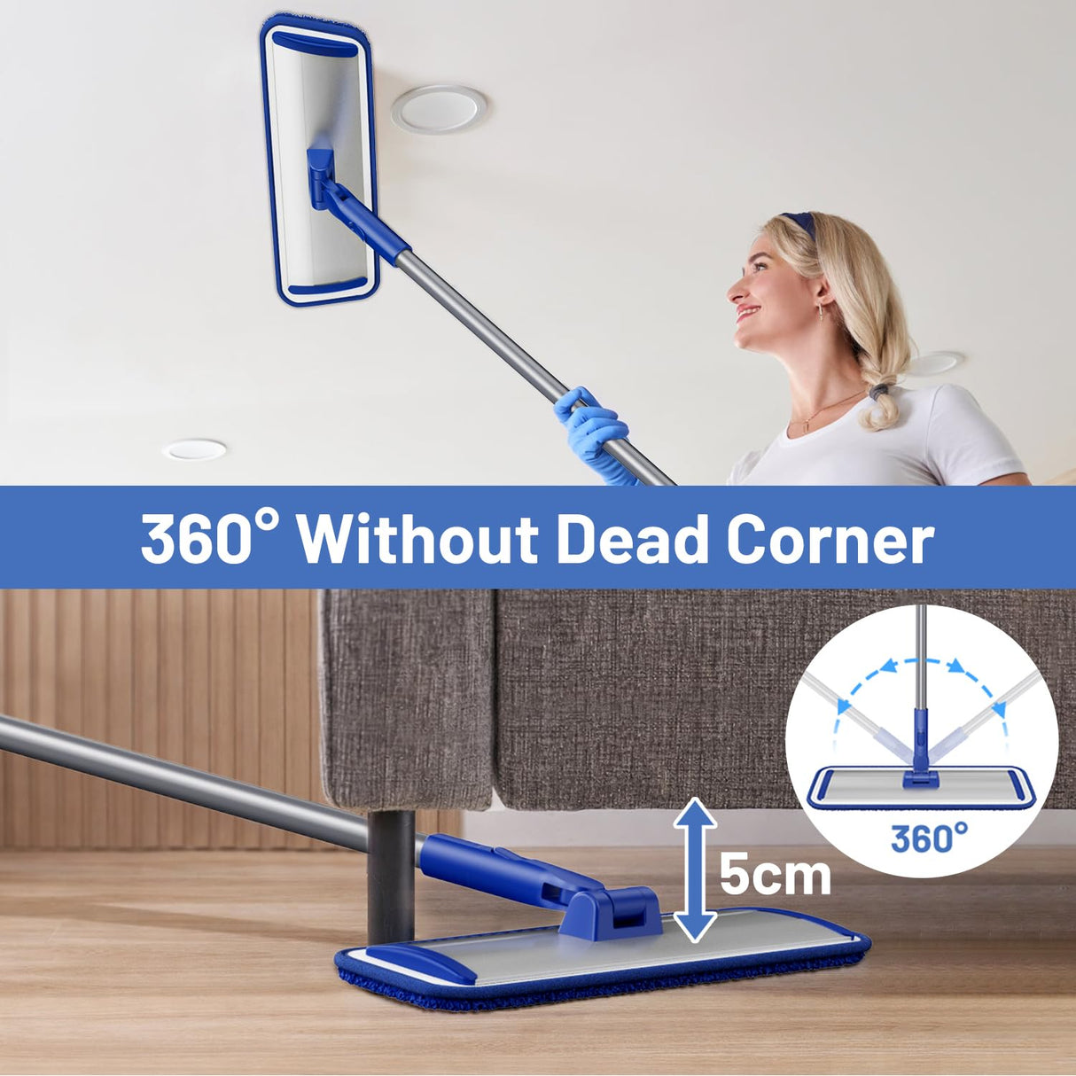 Microfiber Flat Mop for Hardwood Floors Cleaning with 55" Adjustable Handle