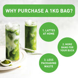 Aiya Sweetened Matcha Blend Powder - Matcha Latte Powder With Antioxidant-Rich Japanese Green Tea & Pure Cane Sugar - Ideal for Smoothies, Lattes, and Culinary Creations - 1kg Bag (2.2 lbs)