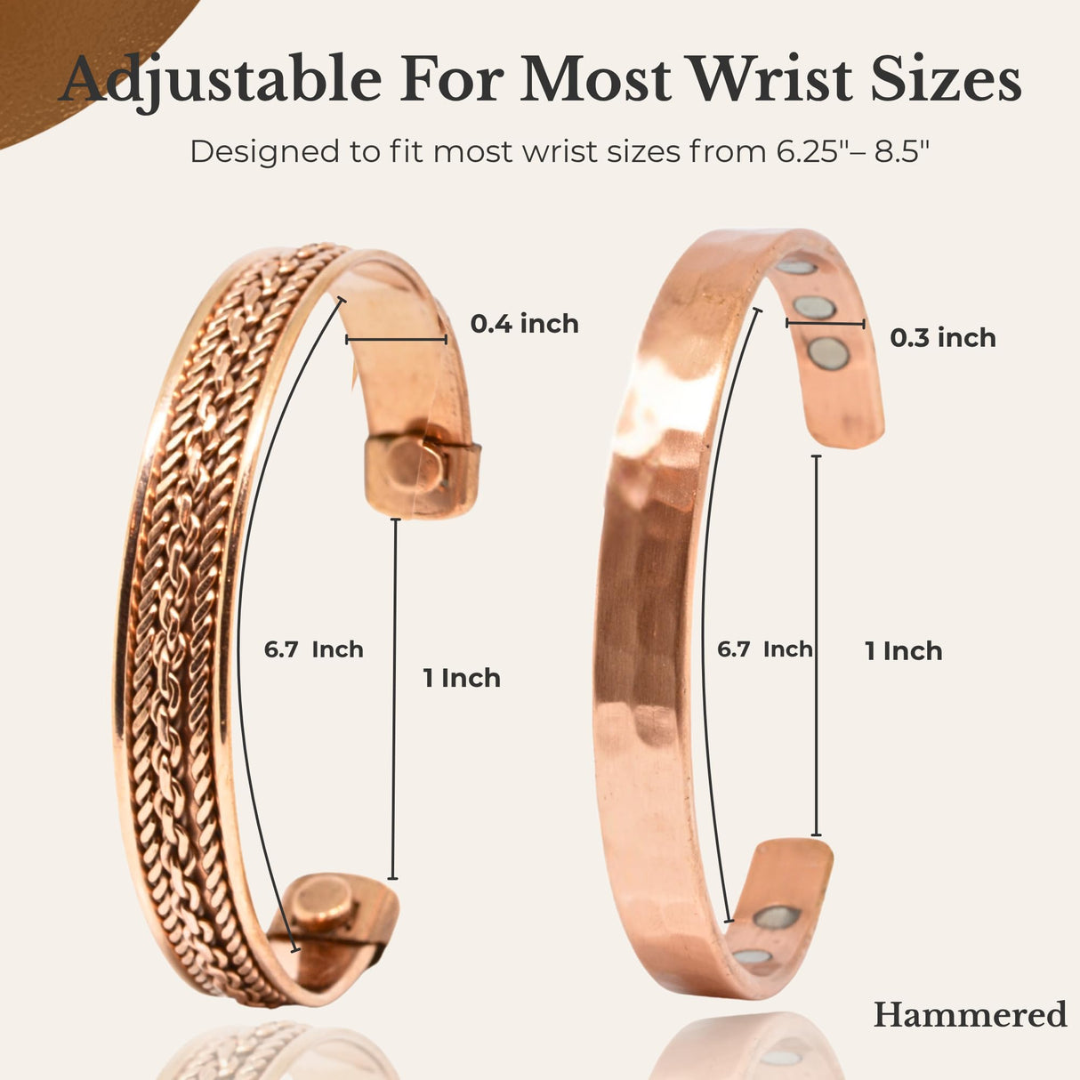 Pure Copper Bracelets - for Men and Women | Set of 2 | Gift Box | Handmade, 100% Copper, Adjustable| Fathers Day