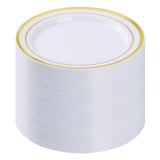 BESTVIP 100PCS Gold Plastic Plates, 10.25 Inch Disposable Dinner Plate Party with Gold Rim for Christmas, Thanksgiving, Heavy Duty Disposable Plastic Plates for Party, Wedding and Birthday, Events