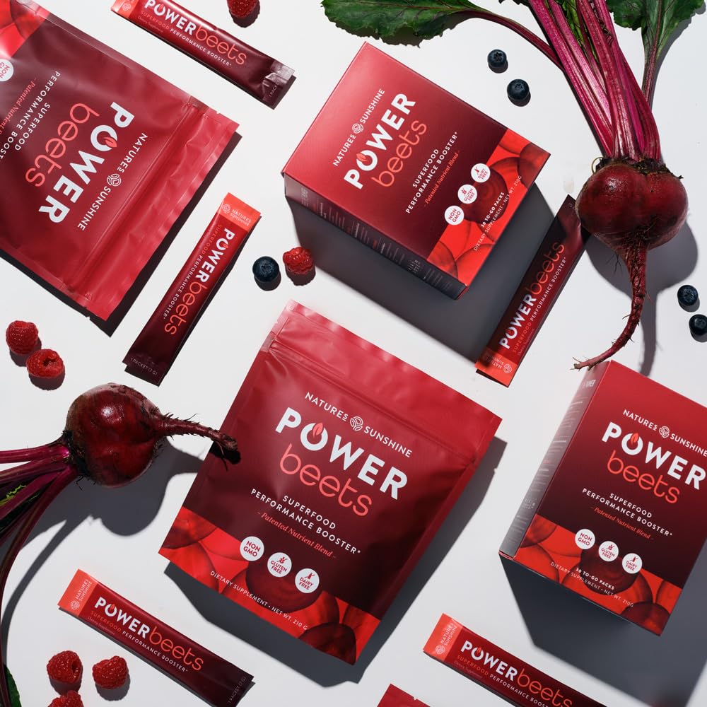 Nature's Sunshine Power Beets – Patented Nutrient Blend of Beet Root Powder and Nutrients to Promote Performance, Mental Clarity, & Vitality – Non-GMO, Soy & Gluten Free – 30 Servings to-Go Packs