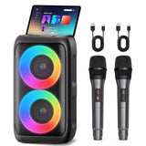 Bluetooth Speaker with 2 Wireless Microphones - Big Party Speaker for Adults Kids Karaoke with Lights - Portable Rechargeable Support TWS/AUX/USB/TF Card for Home Party Gift Floorstanding Speaker