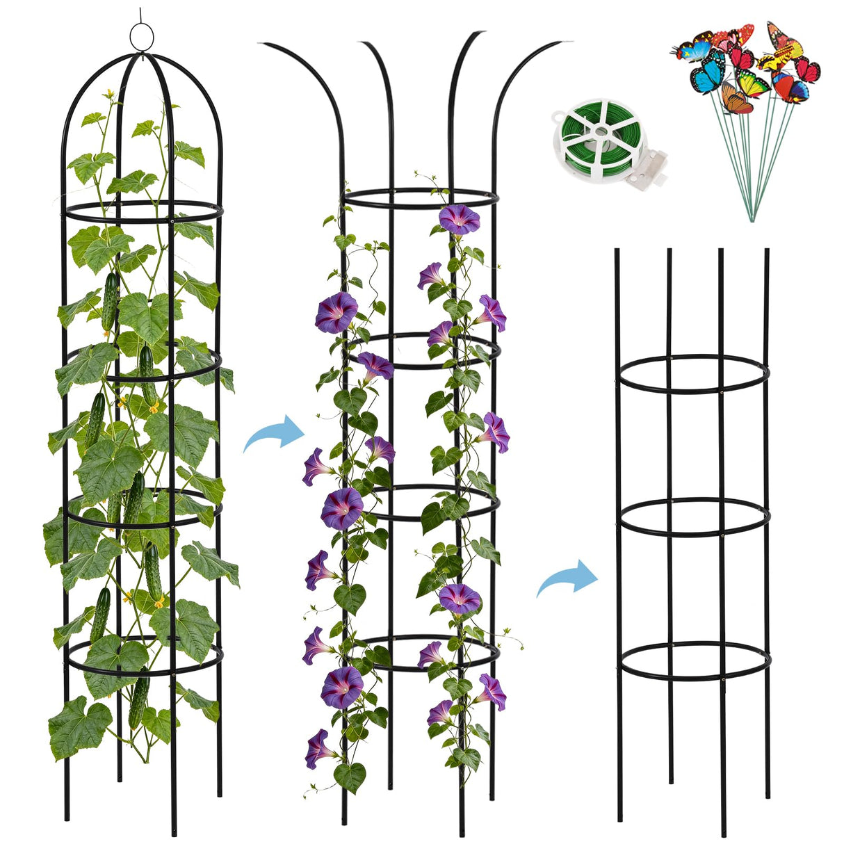 DEVISEFUN 6.6ft 100% Metal Obelisk Trellis for Climbing Plants Outdoor