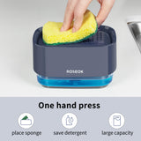 ROSEOK Dish Soap Dispenser with Sponge Holder, Countertop Soap Pump Dispenser for Sink Kitchen, Dish Cleaning, 17 Ounces, Navy Blue (Sponge Included)