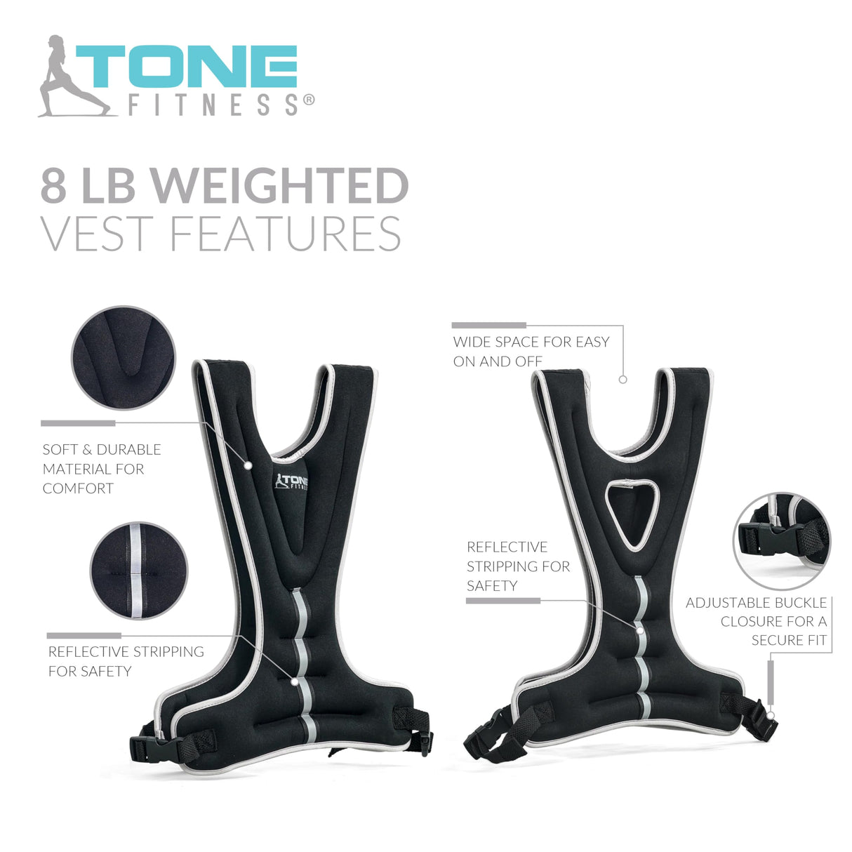 Tone Fitness 8lb Weighted Vest, Black