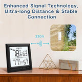 KIDLEDUCT Indoor Outdoor Thermometer Wireless Battery Powered, High Precision Inside Outside Humidity Temperature with Alert, Backlight Weather Thermometers with 1 Sensor, 330ft Wireless, Black