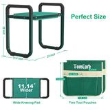 TomCare Garden Kneeler and Seat 11.14” Wider Larger Soft Kneeling Pad Garden Bench with 2 Large Tools Pouches Heavy Duty Foldable Garden Stool Gardening Gifts for Women Men Gardeners Seniors, Green