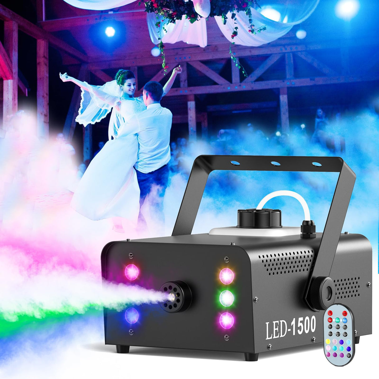 Fog Machine with 6 RGB LED Lights, 1500W Smoke Machine for Stage Party Halloween Christmas DJ Performance Wedding