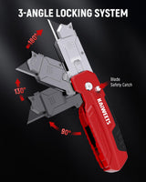 KAIWEETS Utility Knife Scraper, 2-in-1 Folding Box Cutter with Blade Storage, Heavy Duty Zinc Alloy Body, Retractable Design, 12pcs SK2 Black Blades replacement, EDC Tool for Home, Office, DIY– Red