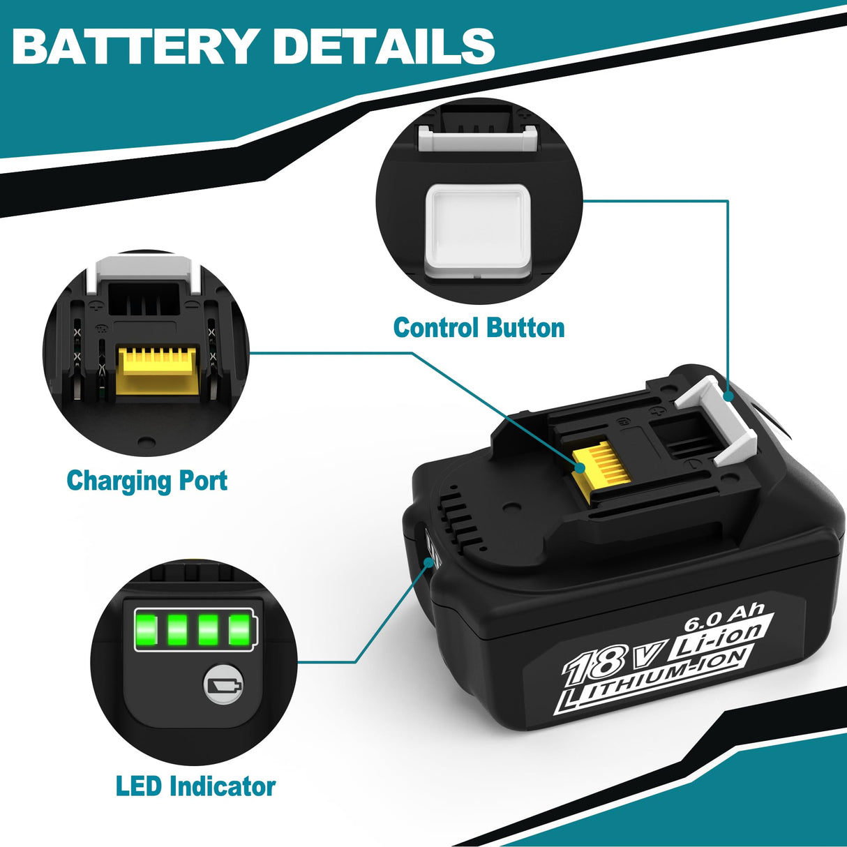 CHAUNVEN 6.0Ah Battery Replacement for Makita 18V Battery Compatible with 18 Volt BL1860B BL1850B BL1840B BL1830B BL1815B Batteries