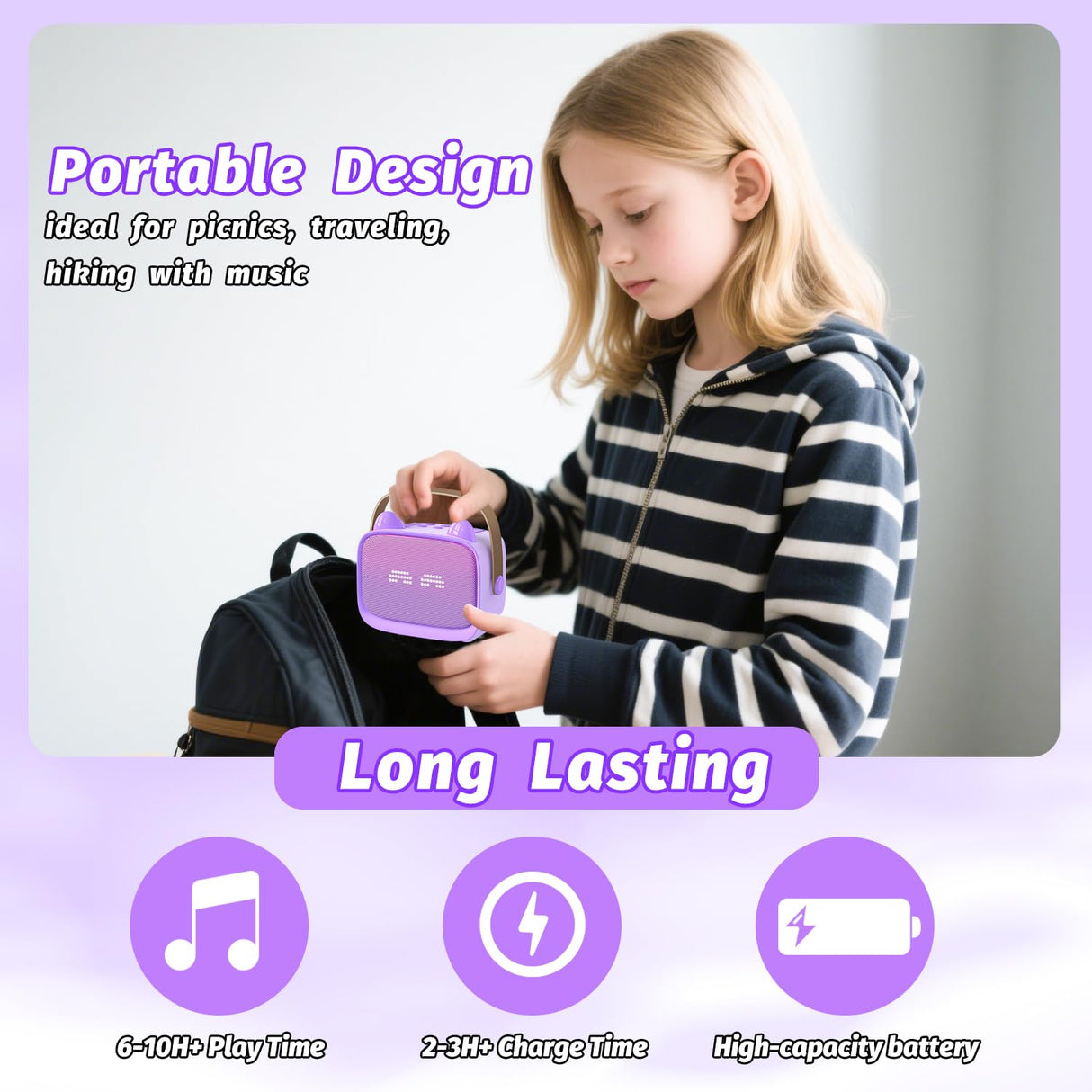 Mini Karaoke Machine Toys Gifts,Kids Portable MP3 Player with 2 Wireless Microphone and LED,Christmas Birthday Gifts for Girls Boys 3 4 5 6 7 8+ Year Old (Purple)