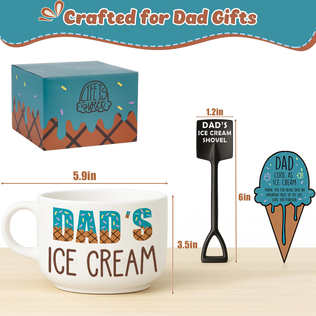 BackURyear Funny Dad Birthday Gifts from Daughter Son, Novelty Christmas Dads Gift for Daddy Dada Father StepDads, Unique New Dad gifts from Wife, Dad's Ice Cream Bowl Presents Set
