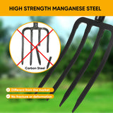 Garden Fork with Ergonomic Handle, Fiberglass Handle，4-Tine Pitchforks for Gardening Digging Composting Spading.
