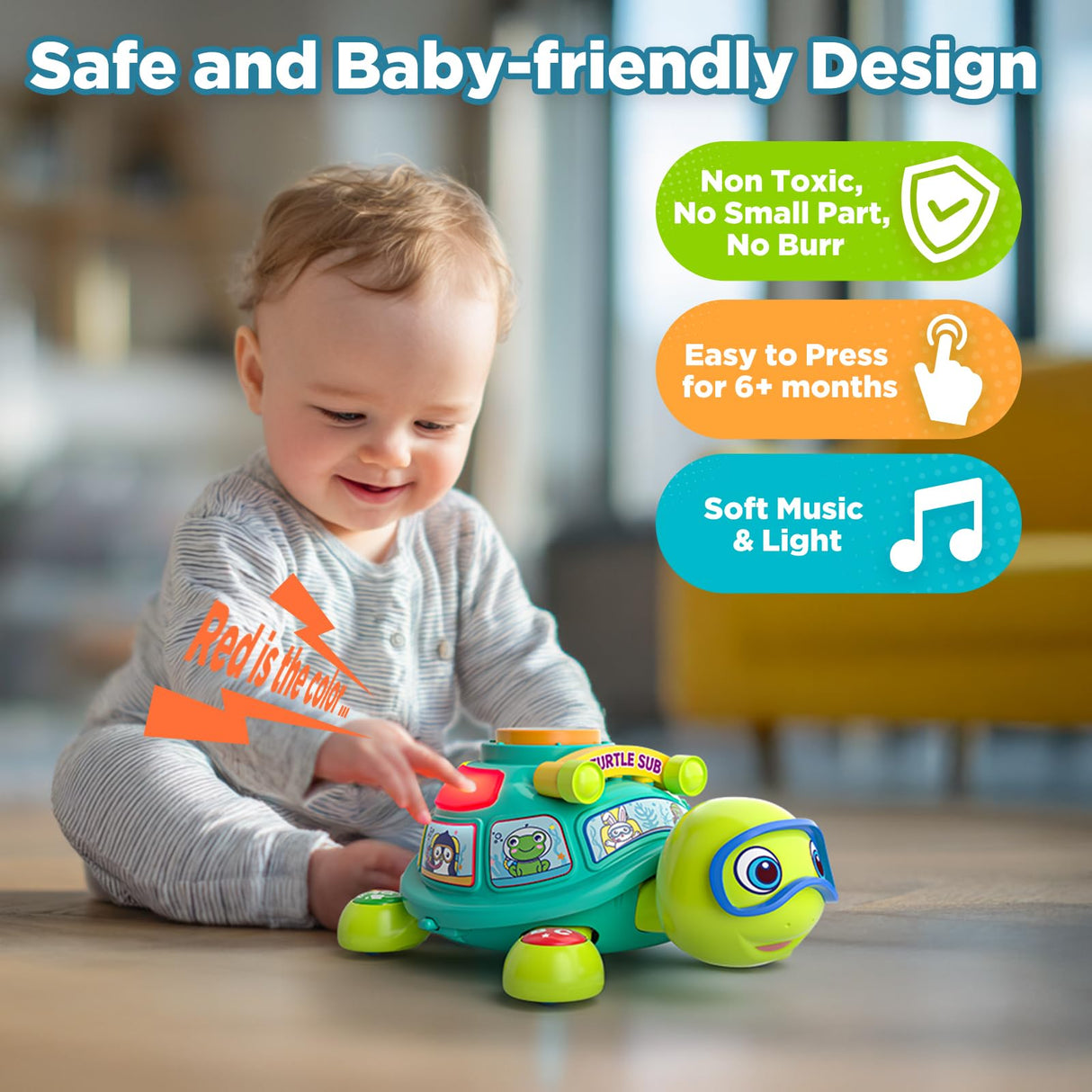 Educational Baby Toys 6-12 Month, Musical Crawling Turtle, Infant Toys for 6 7 8 9 10 Month Old Boy Girl, Christmas Bilingual Baby Gifts for 3-6-9-12 Months
