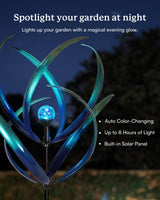 Cyan Oasis 82 inch Wind Spinners Outdoor - Extra Large Outdoor Metal Wind Sculptures Spinners with Solar Light, Windmills for The Yard Garden, Yard Art Garden Lawn Decor - Peacock Blue