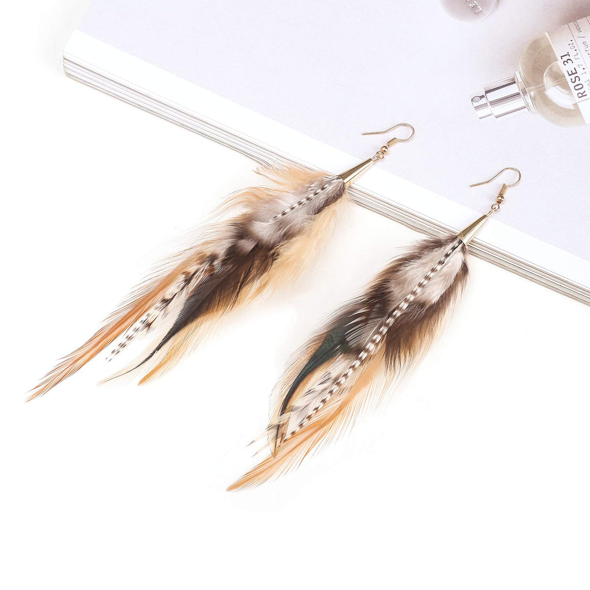 lureme Bohemian Multicolor Pheasant Feathers Dangle Earrings Handmade Natural Feather Earrings (er006314-5)