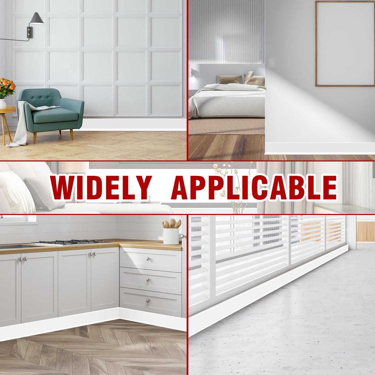 Vinyl Baseboard Molding Trim 4 Inch x 100 Feet Peel and Stick Baseboard Trim Flexible PVC Cove Base Moulding Self-Adhesive Trim for Garage Bathroom Cabinet Floor Walls, White