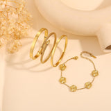 ISELBDR 18K Gold Bangle Bracelets for Women - Stackable Clover & Nail Love Bangle Set - Non-Tarnish Jewelry for Birthday Valentine's, Mother's Day & Christmas (Gold-A)