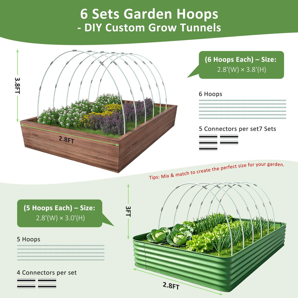 Greenhouse Hoops for Raised Beds, 36pcs Fiberglass Garden Hoops Grow Tunnel