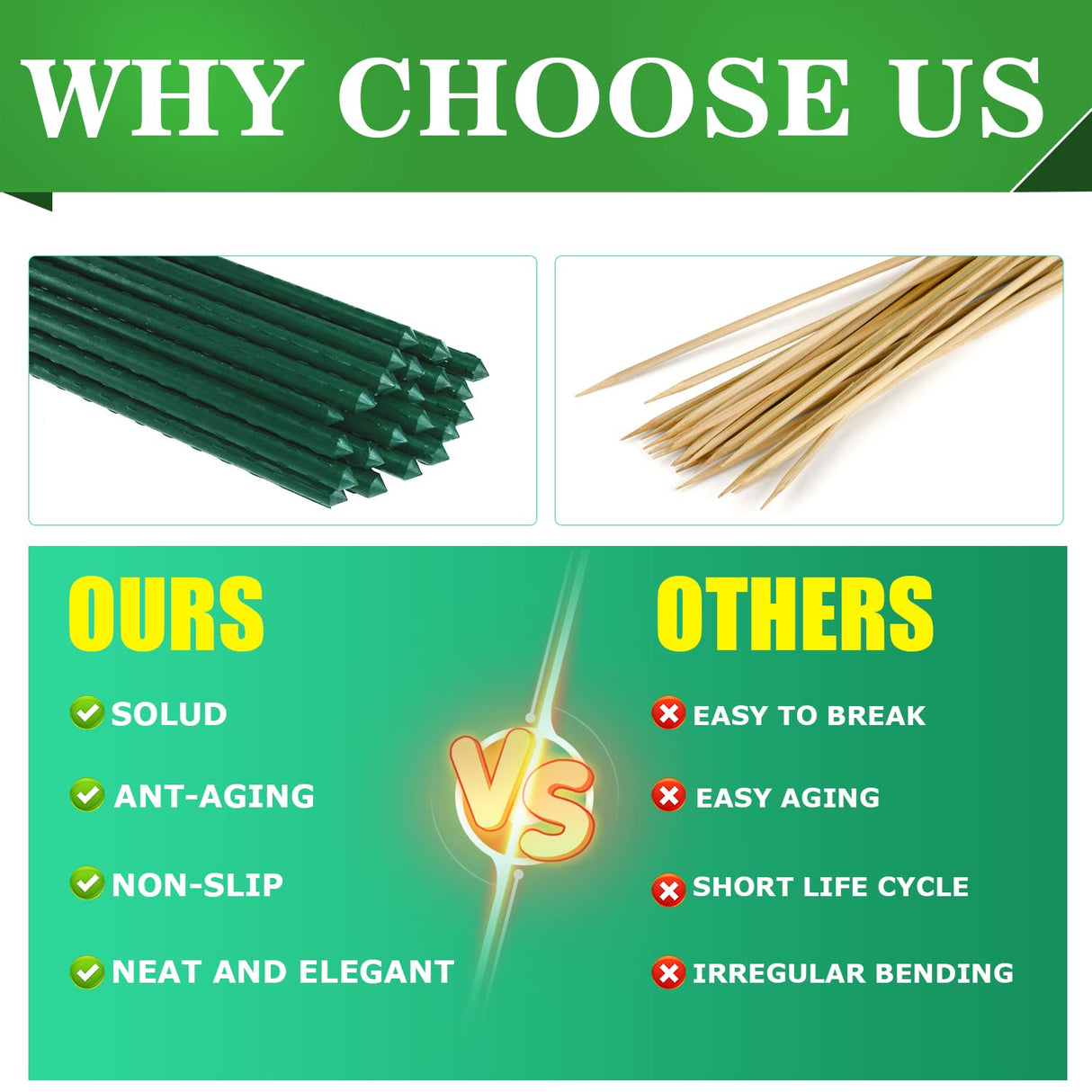 Jollybower 25pcs Steel Plant Stakes 4.8 Feet,Sturdy Plant Sticks, Plastic Coated Metal Garden Stakes Supports Climbing for Tomato, Bean, Flowers, Tree Potted