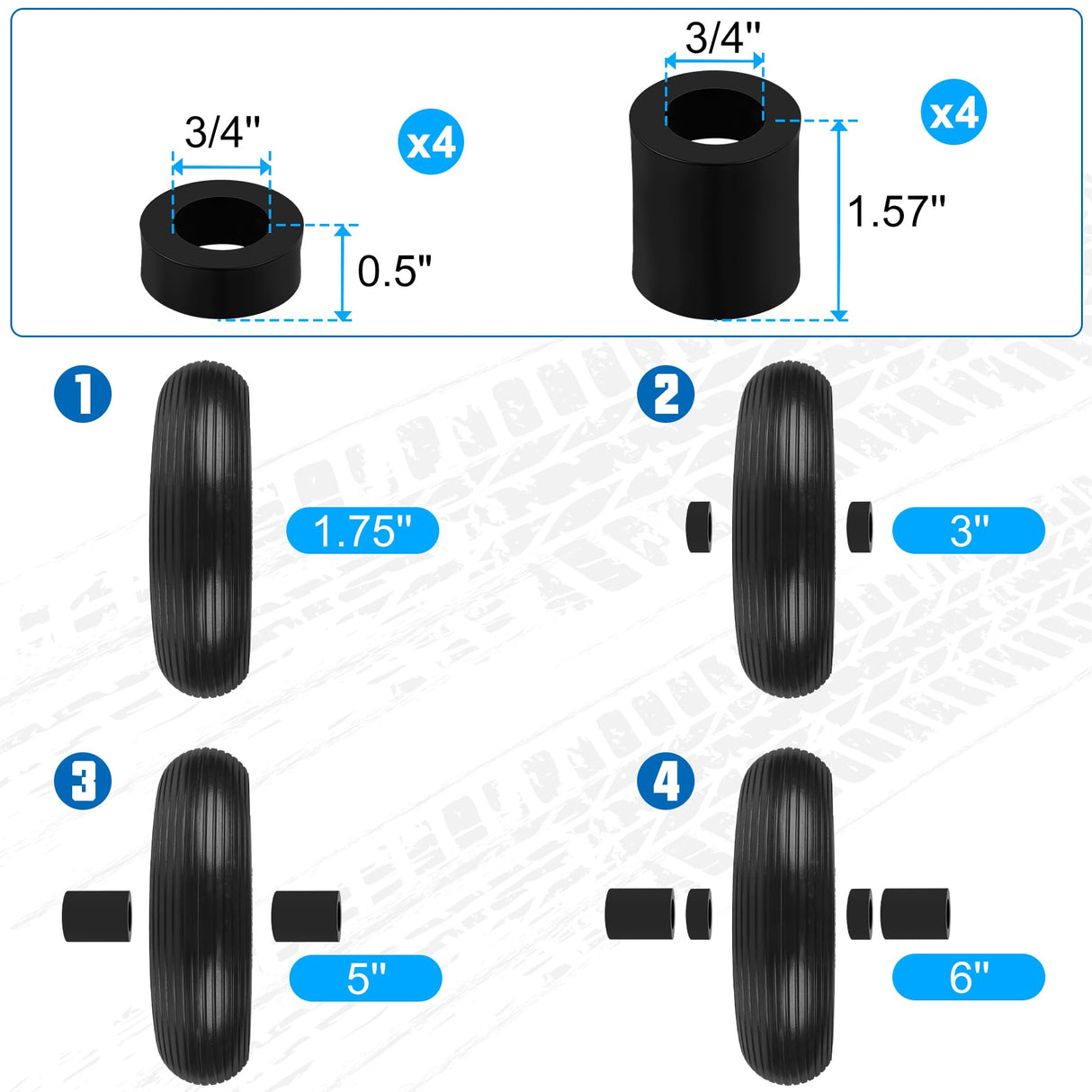 4.00-6 Flat Free Wheelbarrow Tires and Wheels, 13 Inch Wheelbarrow Tires with 5/8" or 3/4" Bearings, 1.75'' Centered Hub Hand Truck Solid Wheels Replacement for Hand Trucks, Dolly Trolleies, 2 PCS