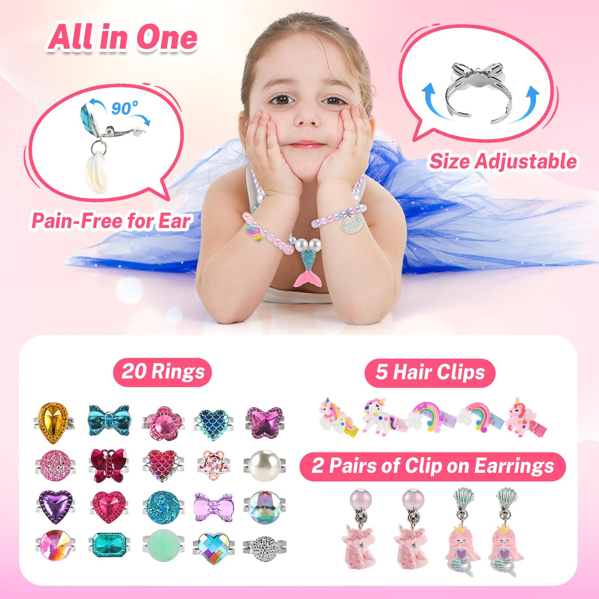 Faburo 42PCS Jewelry Toys for Girls, Unicorn Mermaid Princess Toys- Rings