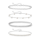 Zeffy Pearl Bracelets for Women, Silver Pearl Beaded Stackable Bracelets Charm Dainty Pearls Bracelet Stack Paperclip Link Chain Layered Bracelet Trendy Silver Bridesmaid Jewelry Set for Women