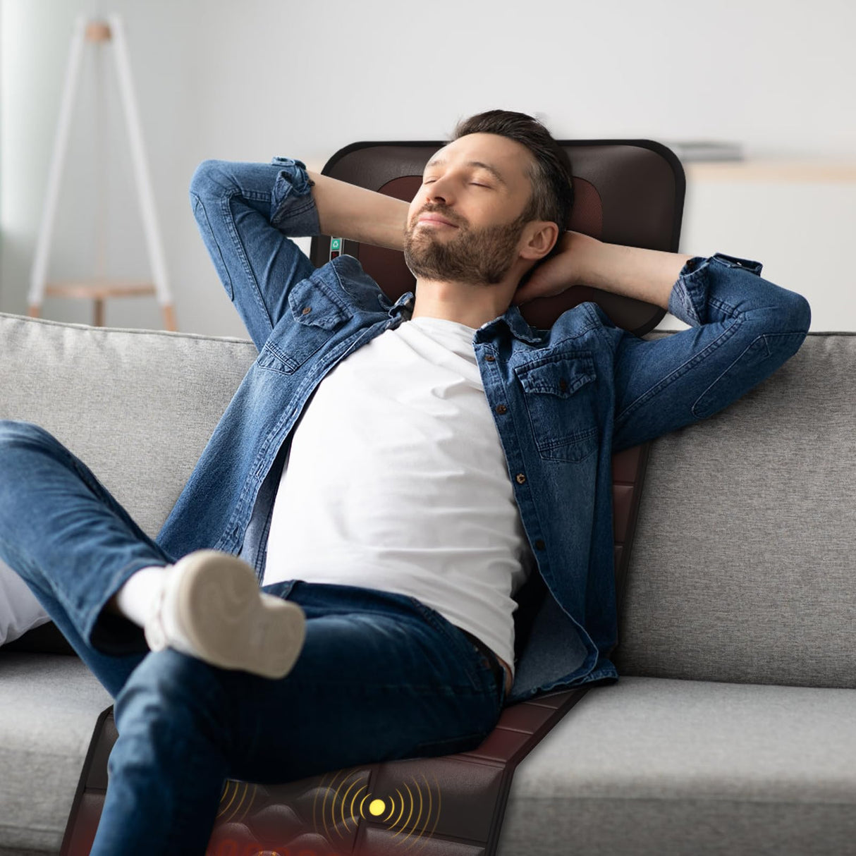 Massage-Mat, Detachable Neck Massager, Full Body Vibration Heating, Massage Pad with 10 Vibrating Motors and 9 Speed Settings for Home Office Use, Brown