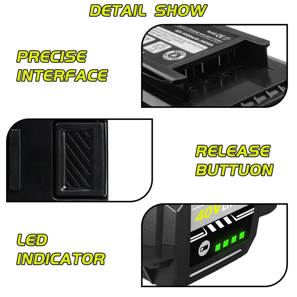 6000mAh High Capacity 40 Volt Replacement for Ryobi 40V Battery Compatible with Ryobi 40 Volt Lithium Battery OP4026A OP4015 OP4040 OP40201 OP4050A OP4015 OP40261 OP4030 OP40401 OP4060 Tools (Green)