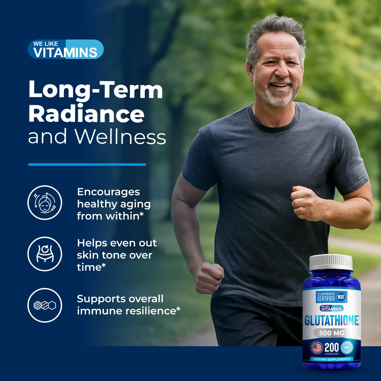 We Like Vitamins | NSF Certified Glutathione Supplement | Manufactured in USA | Highly Bioavailable | L-Glutathione Antioxidant Support|500mg Per Serving | 200 Capsules